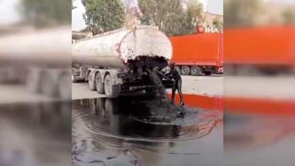 Petrol tankerinin kazası sonrası etrafa oluk oluk binlerce litre yağ aktı