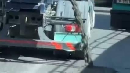 Büyükçekmece'de beton mikseri yola beton dökerek ilerledi