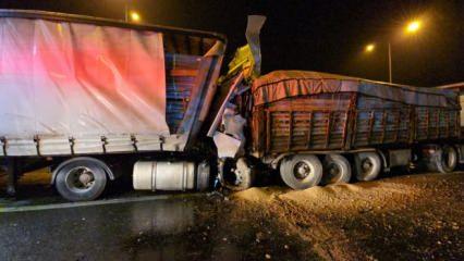 Düzce'de feci kaza: Levhalar kabine saplandı...