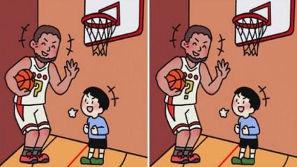 Çocuğa basketbol oynamayı öğreten adama ait iki resim arasındaki 3 farkı 14 saniye içerisinde bulabilir misin?