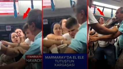 Marmaray'da büyük kavga! Ortalık savaş alanına döndü! Tekmeler ve yumruklar havada uçuştu