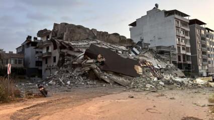 6 Şubat depreminde hasar gören bir bina korna sesiyle yıkıldı