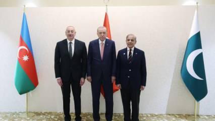 Cumhurbaşkanı Erdoğan, Aliyev ve Şerif ile &uuml;&ccedil;l&uuml; toplantı yaptı