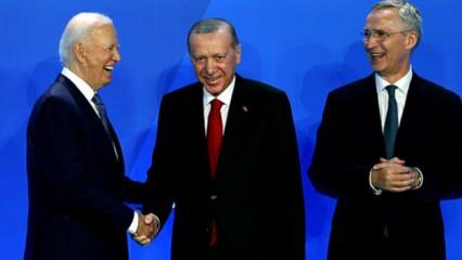Erdoğan ve Biden'dan NATO Liderler Zirvesi'nde ayaküstü sohbet! Salonda dikkat çeken tepki