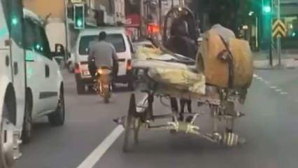 Bursa’da 3 tekerli at arabası ile seyahat eden şahıs, trafiği tehlikeye attı