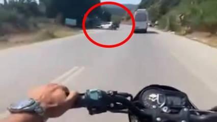 Bursa'da motosikletlinin korkutan kazası: Saniye saniye kamerada!