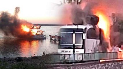 Aynı iş insanının hem yatı hem otob&uuml;s&uuml; yandı! Yangınla ilgili b&uuml;y&uuml;k ş&uuml;phe