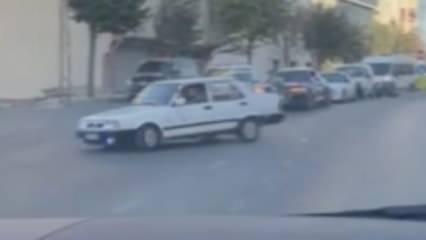 Arnavutköy’de düğün konvoyunda yolu kesip drift atan sürücü kamerada