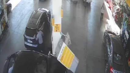 Otomobil akaryakıt istasyonuna daldı, facianın eşiğinden dönüldü