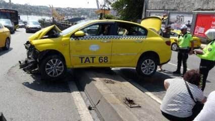 Beyoğlu'nda taksi dehşeti! Freni patladı, refüje çıkarak durabildi