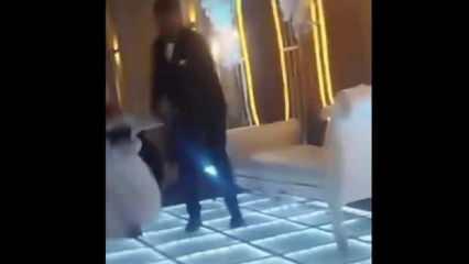Gelini sürükleyerek sahneye çıkaran damada meydan dayağı!
