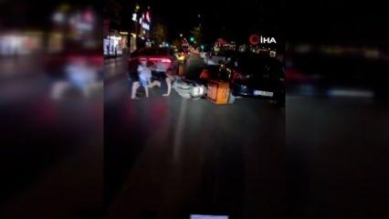 Hem suçlu hem güçlü! Eşini yerde gören adam kuryeye saldırdı! İşte kaza anı!