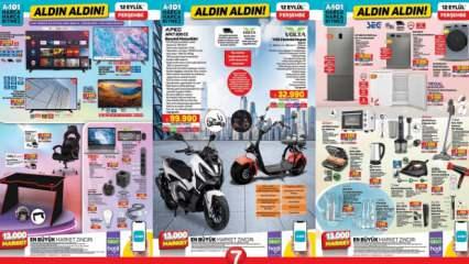 A101 13 Eylül 2024 Aktüel Kataloğu! 200cc motosiklet, elektrikli moped, oyuncu masa ve sandalye