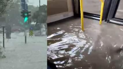 İETT otobüsünün içi suyla doldu! Sağanak yağış hayatı felç etti