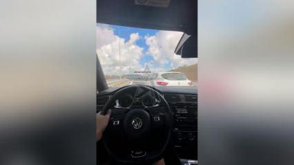 Marmara otoyolunda iki aracın hızları dikkat çekti