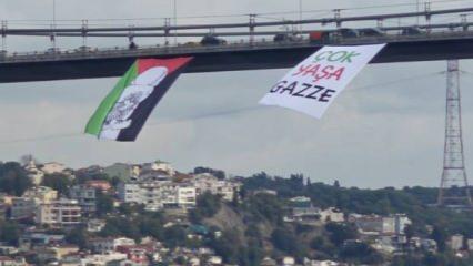 15 Temmuz Şehitler Köprüsü'ne ‘Çok Yaşa Gazze’ ve ‘Hanzala’ pankartı 