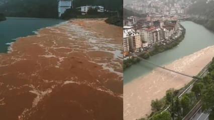 Artvin'deki şiddetli yağış sonrası Çoruh Nehri böyle görüntülendi