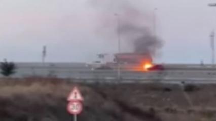 Kuzey Marmara Otoyolu'nda panik anları! Seyir halindeyken alev aldı