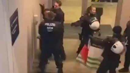 Alman polisi haddini aştı! Filistin bayrağı taşıyan taraftara darp