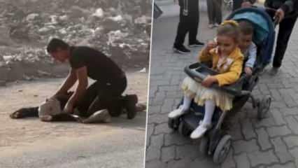 Gazze'de bebek arabasıyla çocuklarını taşıyan anneye İsrail kurşunu
