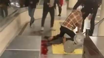 Marmaray'da güvenlik görevlisiyle kavga eden zanlının silahla vurulma anı kamerada!