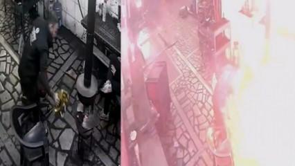 İstanbul'da bir tamirhanede ateşe benzin d&ouml;k&uuml;ld&uuml;ğ&uuml; anlar