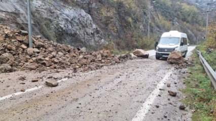 Karabük-Zonguldak kara yolunda heyelan: Ulaşım aksadı