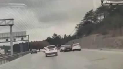 Makas atan magandalar, kazaya neden oldu trafiği altüst etti!
