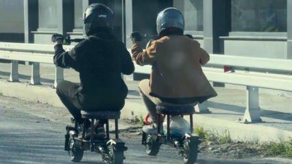 İlginç görüntü: Tabure üstünde elektrikli scooter kullandılar
