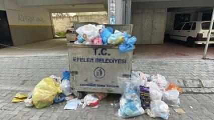 Aydın'da işçiler greve gitti, sokaklarda çöp birikintileri oluştu