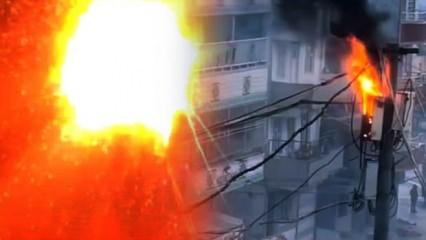 Sokak ortasında korkunç olay! Elektrik trafosu bomba gibi patladı