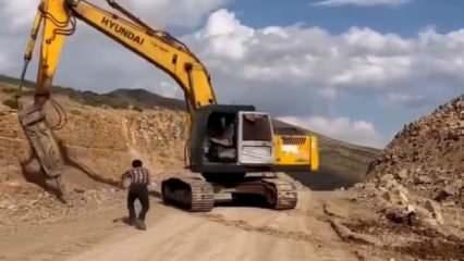 Kontrolden çıkan iş makinesi büyük tehlike yarattı: Canını tehlikeye atıp kazayı önledi!
