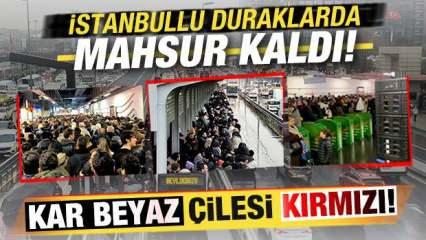 İstanbullunun çilesi yine değişmedi! Kar yağdı, vatandaşlar duraklar mahsur kaldı