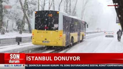 Karlı yolda İETT otobüsü canlı yayında kaydı!
