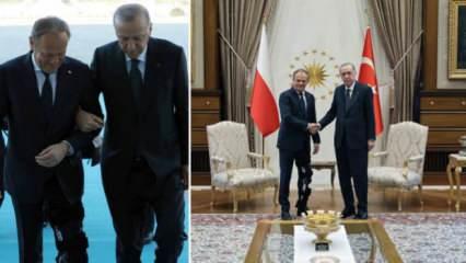 Ayağında dizlik olan Polonya Başbakanı Tusk'un, Erdoğan koluna girdi