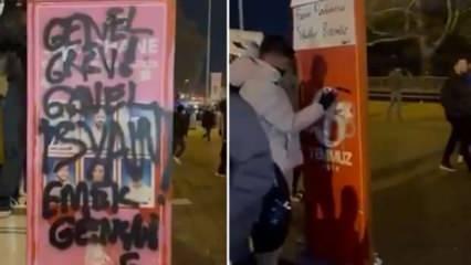Saraçhane'de eylemciler 15 Temmuz şehitlerinin isimlerin olduğu panoyu boyadı