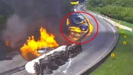 Brezilya'da tanker devrildi, araçlar alev topunun içinde kaldı