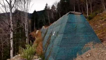 Kaya düşme tehdidine AFAD'dan 'gabion duvar'lı kalkan! 