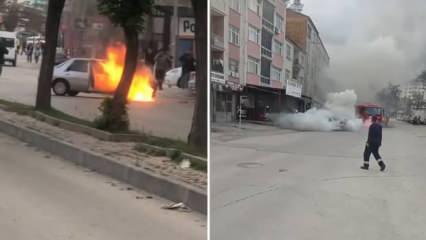 Elazığ’da park halindeki araç alev alev yandı