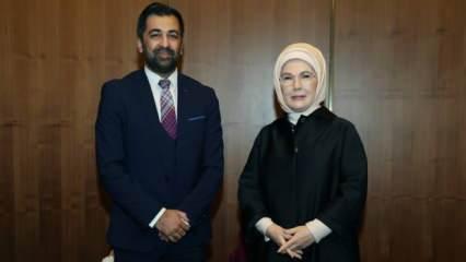 Emine Erdoğan ile İskoçya Bölgesel eski Başbakanı Hamza Yusuf arasında görüşme