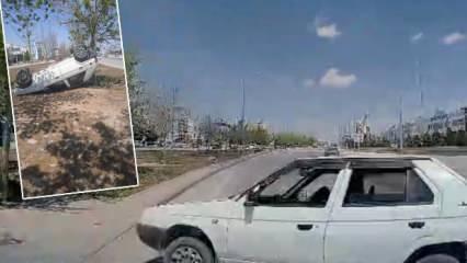 Konya’da aracın refüje takla atarak girdiği kaza kamerada