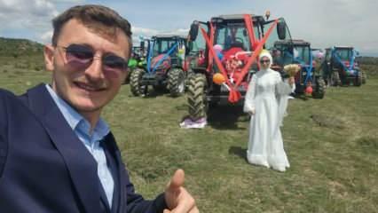 Gelin ve damat çiftçi olunca, traktör de gelin arabası oldu