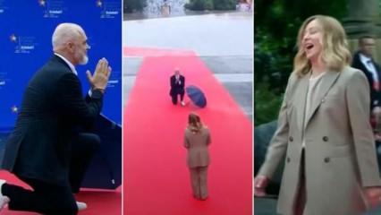 Rama, Meloni'yi önünde diz çökerek karşıladı