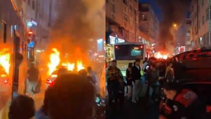 Küçükçekmece'de havai fişekle kutlama yapan taraftar kendi aracını yaktı