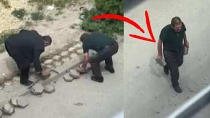 Kimse ne yaptığını anlamadı: Önce kaldırım taşlarını söktü, sonra geri getirdi!
