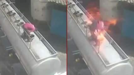 Ağzında sigara ile tanker kapağı açtı: Korkunç patlama! Durumu kritik...