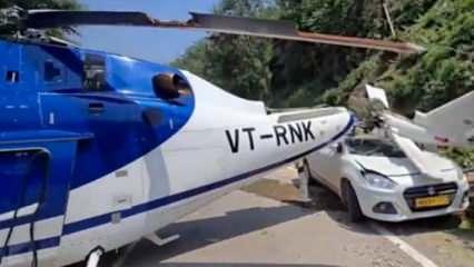 Hindistan'da bir helikopter aracın üzerine sert iniş yaptı