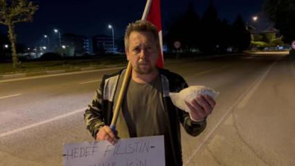 Eskişehir'den yola çıktı, Filistin'e yürüyor: Elinde bir paket un ve Türk bayrağı var!