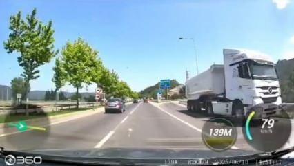 İnanılmaz görüntü: Kamyoncu, otobanda tersten gitti