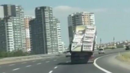 Aşırı yüklü kamyon tehlike saçtı! O anlar kamerada